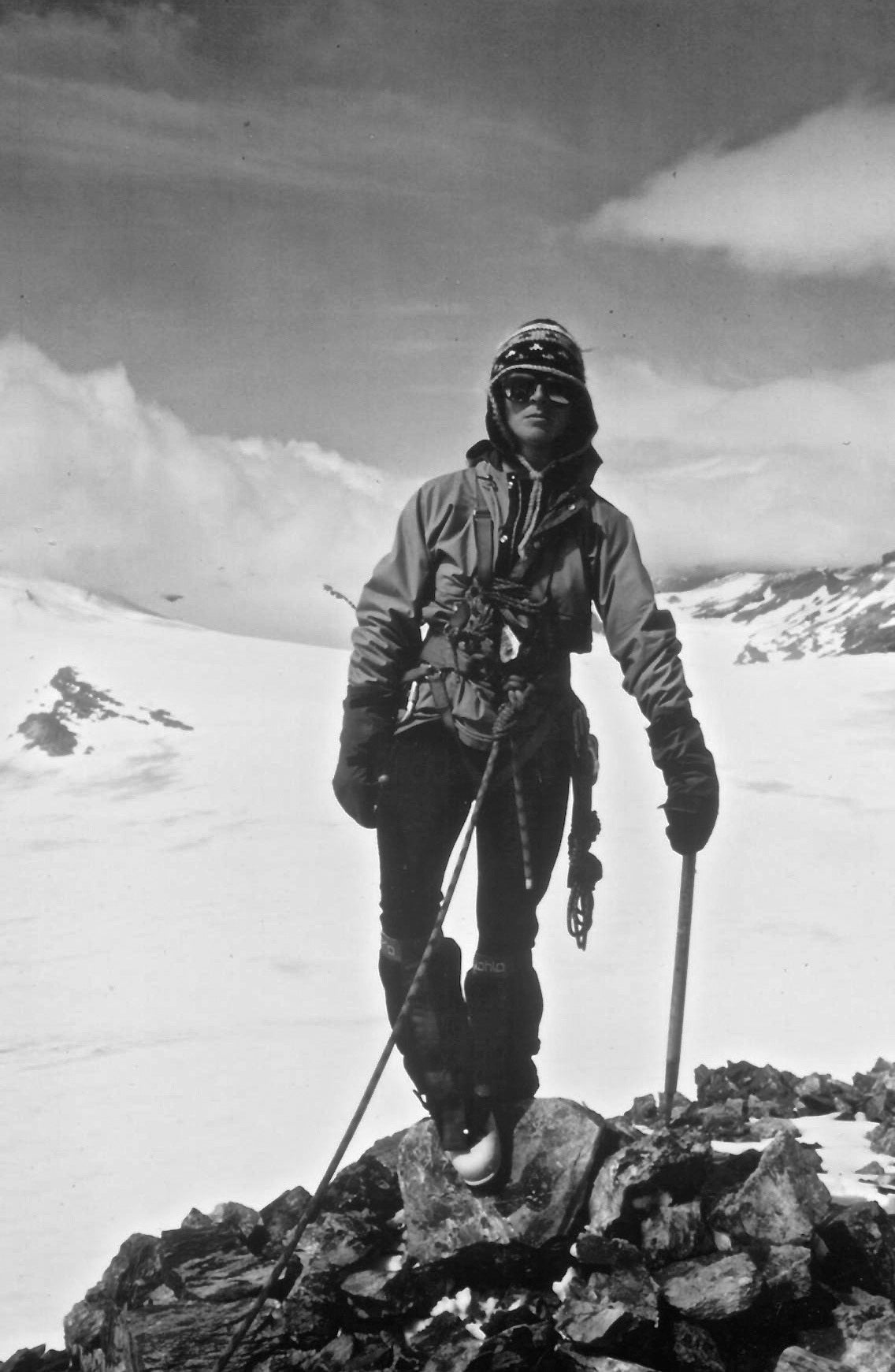 jan redford posing for a photo in snow gear on a hike on a mountain