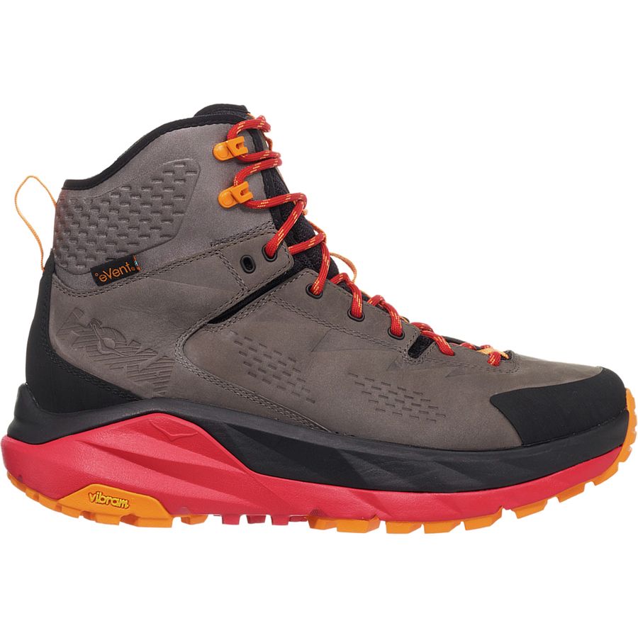 product image of a hoka one hiking boot with red soles