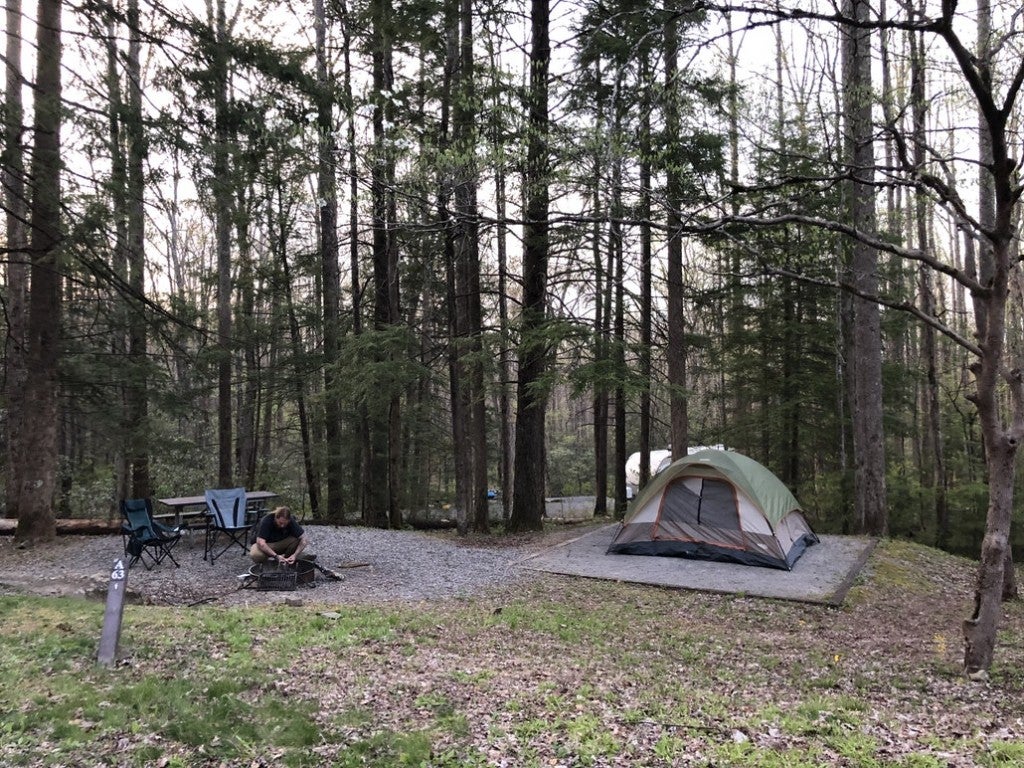 a tent set up at a big campsite in tennessee