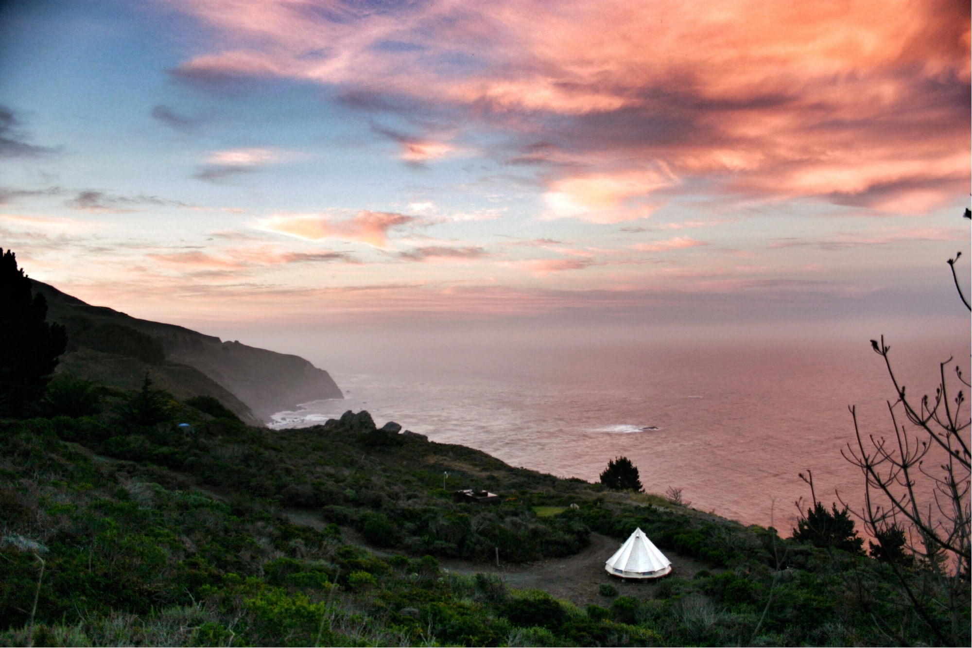 the california coast as seen from a camping site in big sur