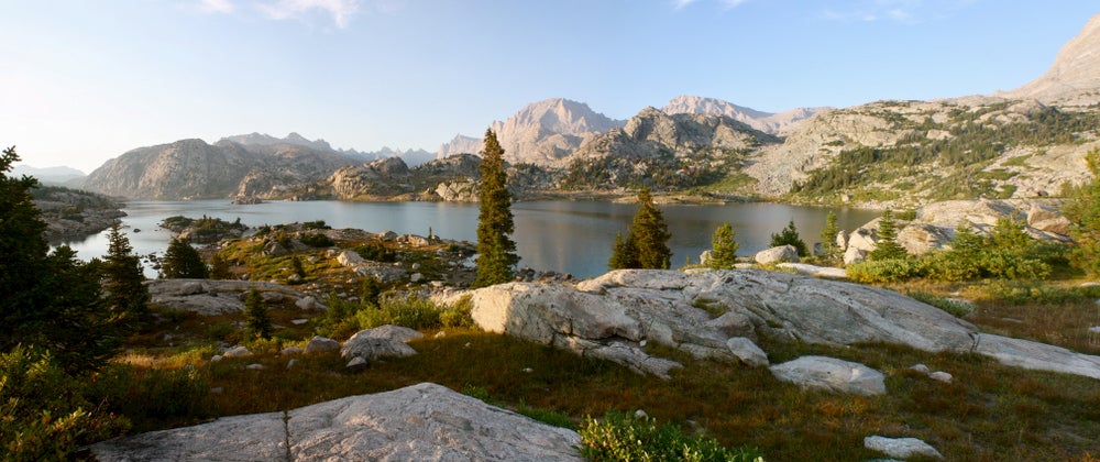 Lake Titcomb Basin surrounded by mountains.