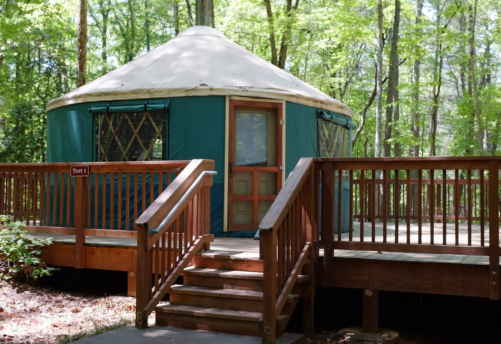 a yurt on a raised platform in fairy stone state park