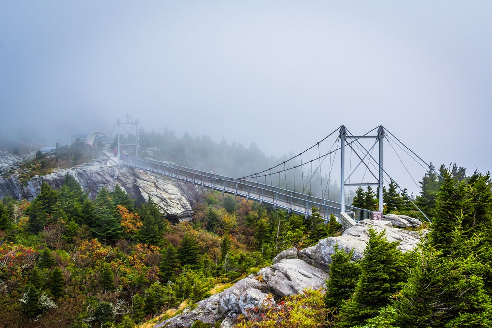 the cable bridge on grandfather mountain in linville, nc