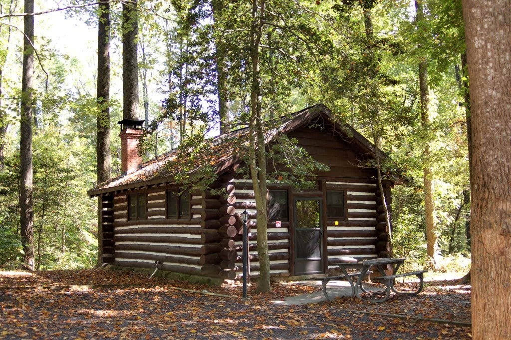 a camping cabin in the woods in westmoreland state park