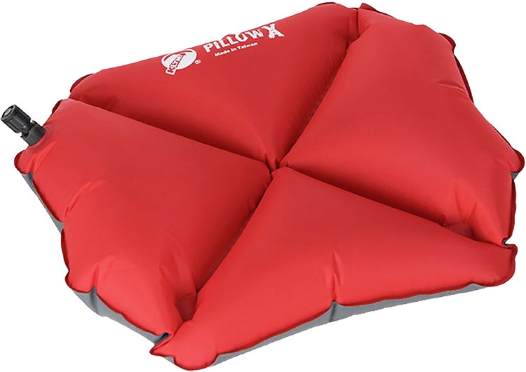 product shot of a red klymit pillow x on a white background
