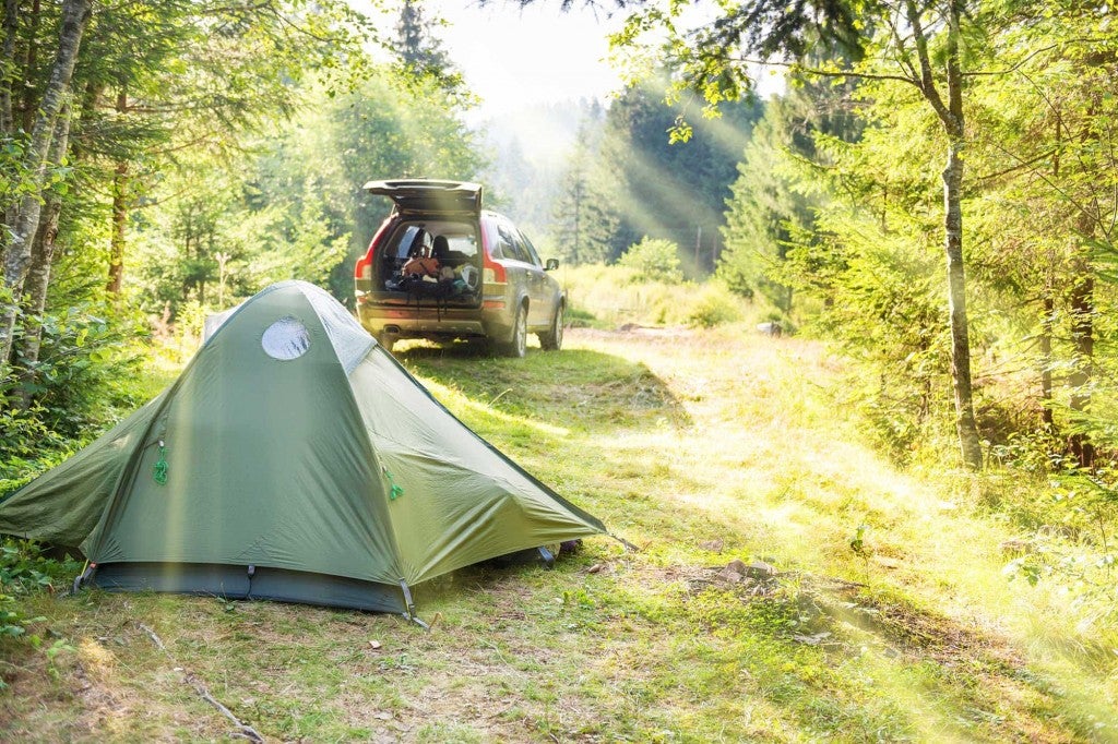 minimalist car camping with tent
