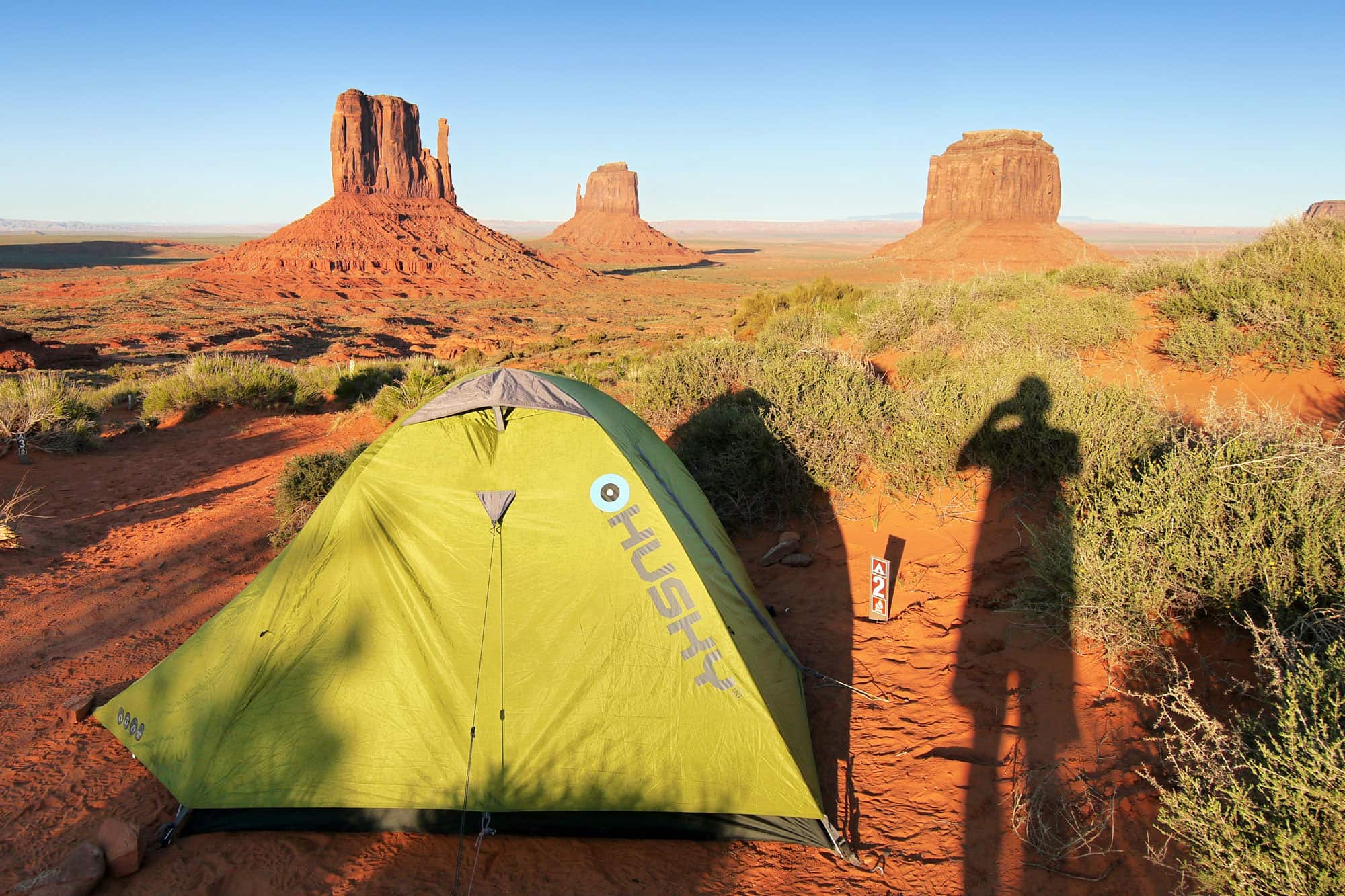 tent and shadows in monument valley