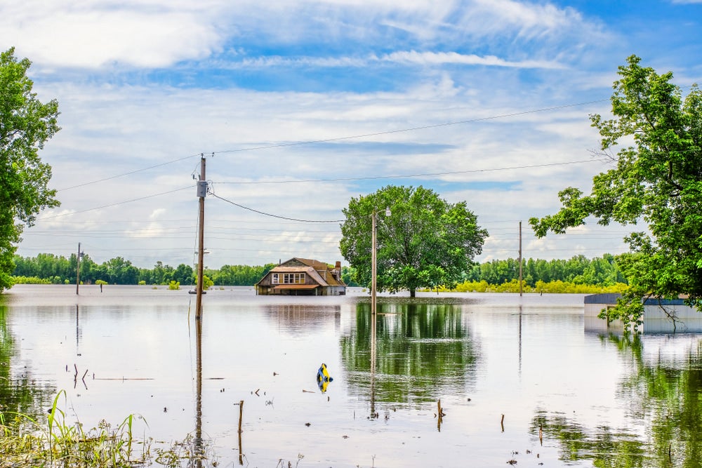 a flooded farm near the missouri river basin in the midwest
