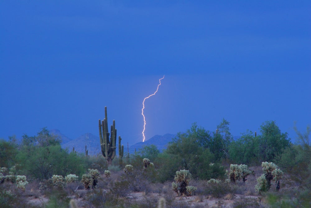 Lightening storm in the desert
