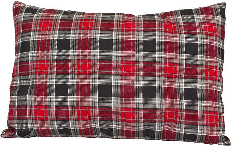 product image of red and green plaid teton sports camp pillow on a white background