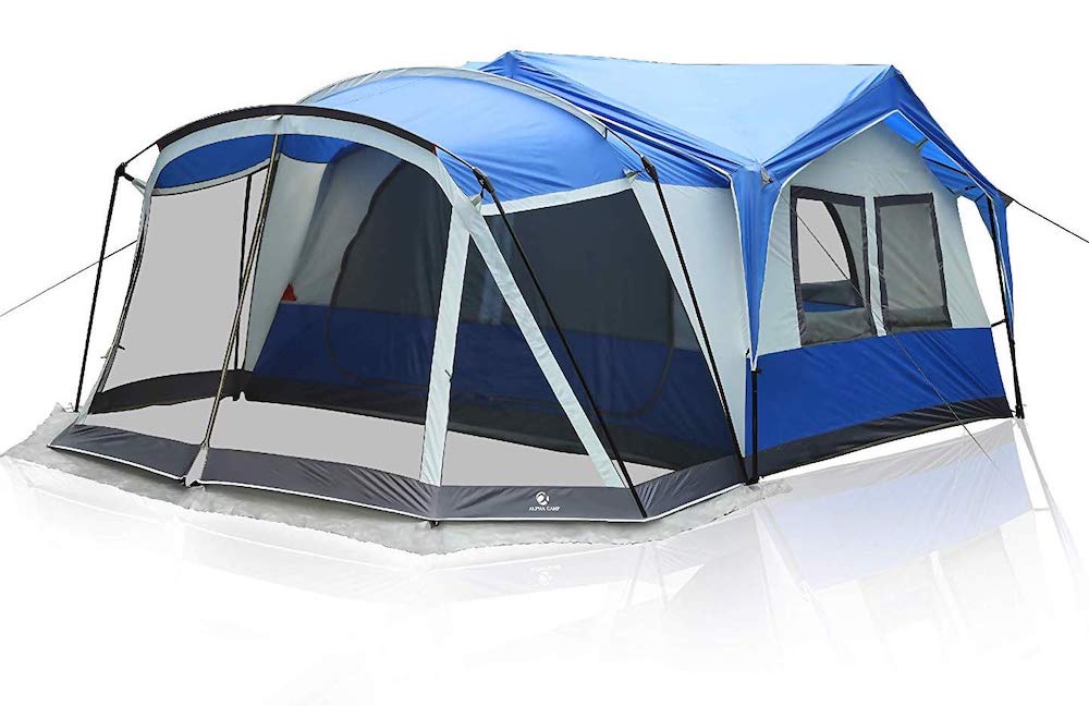 Blue and white tent 