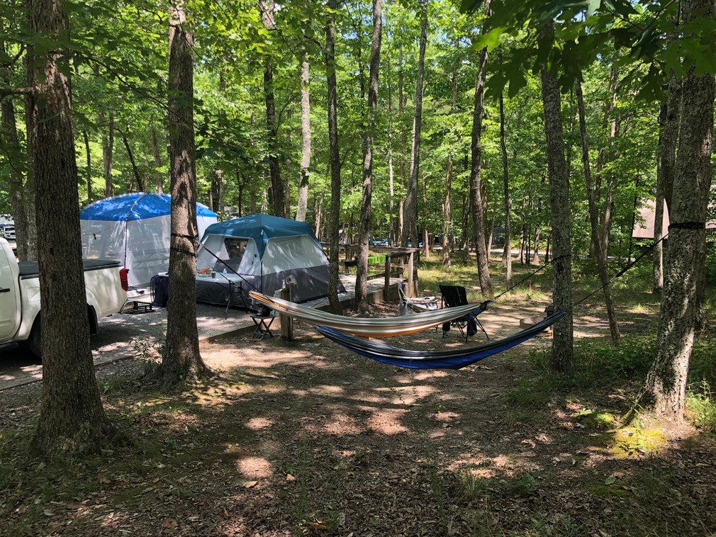Tents and hammocks set up at Cloudland Canyon State Park campsite, photo from a camper on The Dyrt