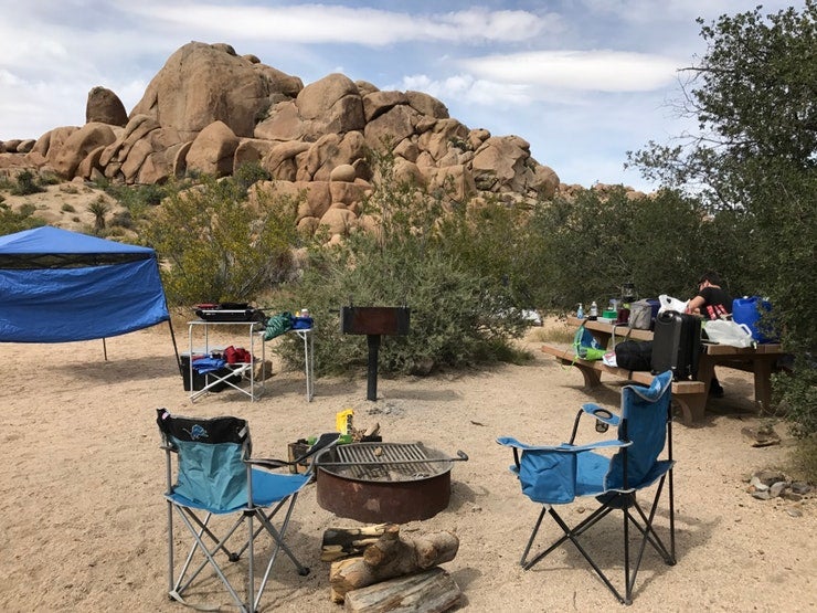 Gear set up at a site in Jumbo Rocks campground, photo from a camper on The Dyrt