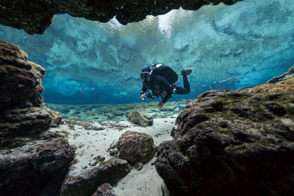 Person scuba diving under water 