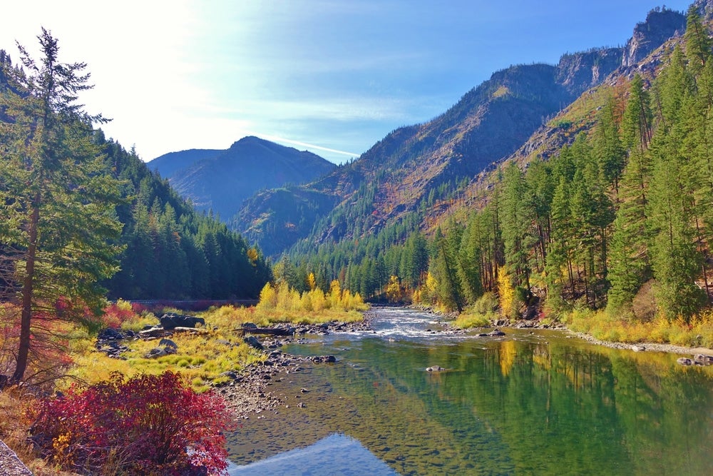 River with mountains and fall foliage