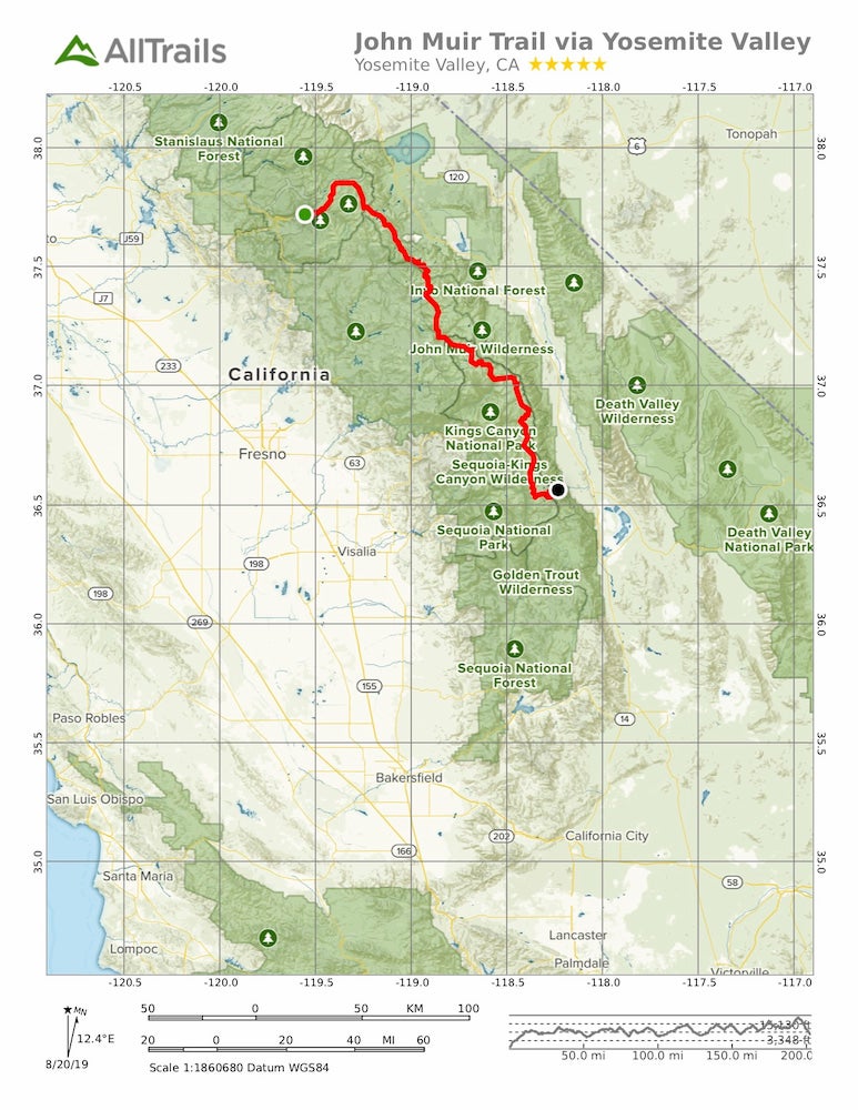 Map of the John Muir Trail