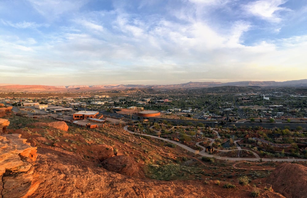 an ariel shot of st george utah from a mountain