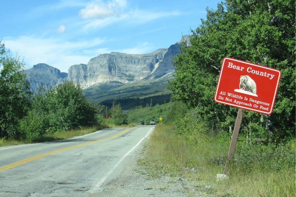 a bear warning sign in glacier national park