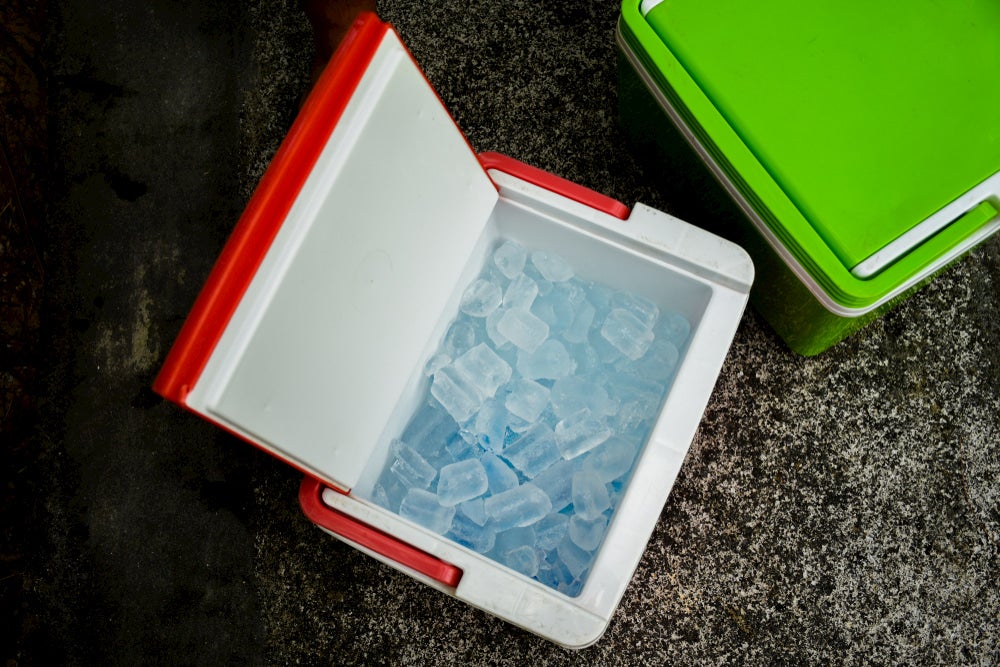 Cooler filled with ice.