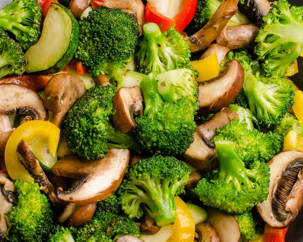 Stir fried mushrooms, broccoli, and peppers.