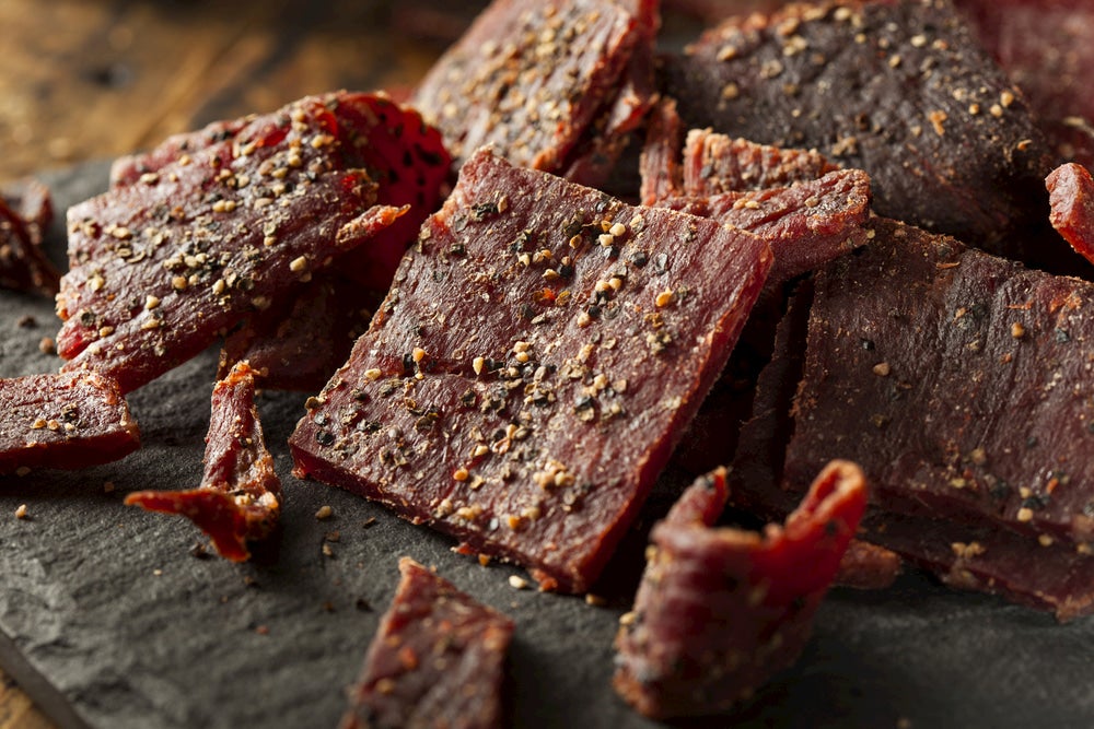Peppered dehydrated jerky.