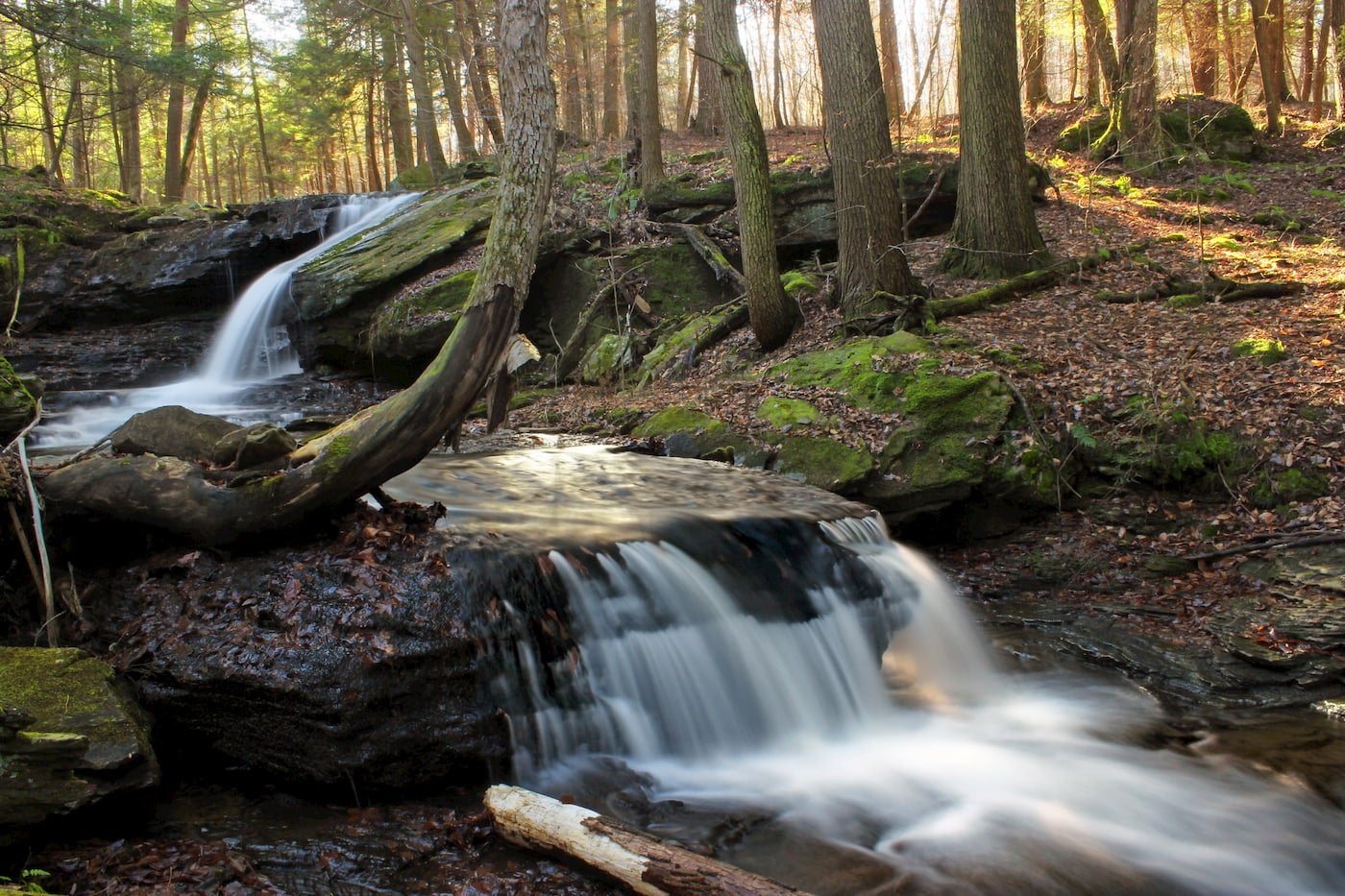 Water flowing down waterfall along the Loyalsock trail.