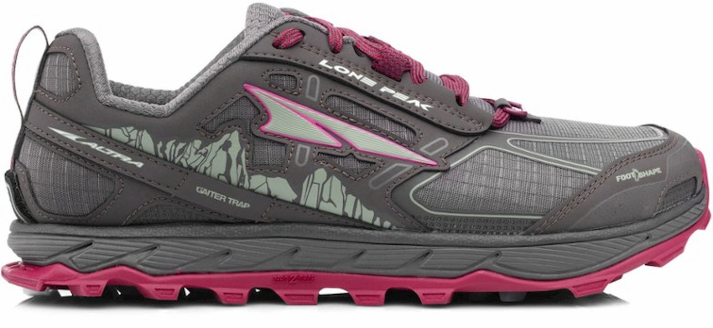 Women's Altra Lone Peaks in Grey and Magenta.