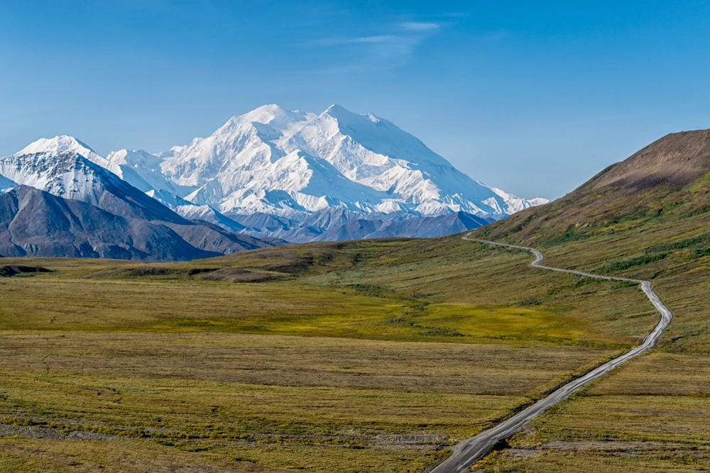 Denali highway winding through the alpine landscape.