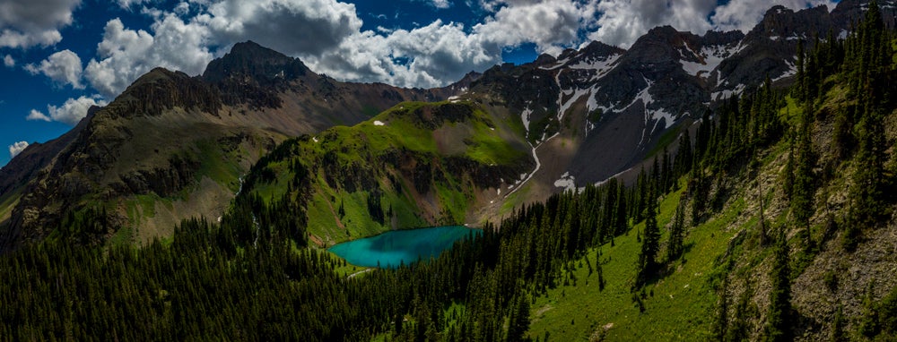 Landscape of mountains surrounding Gilpin Lake.