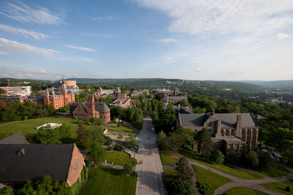 Aerial view of Cornell University campus.