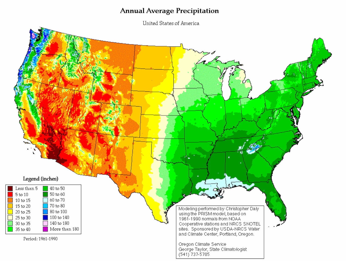 Map of average annual rainfall in the U.S.
