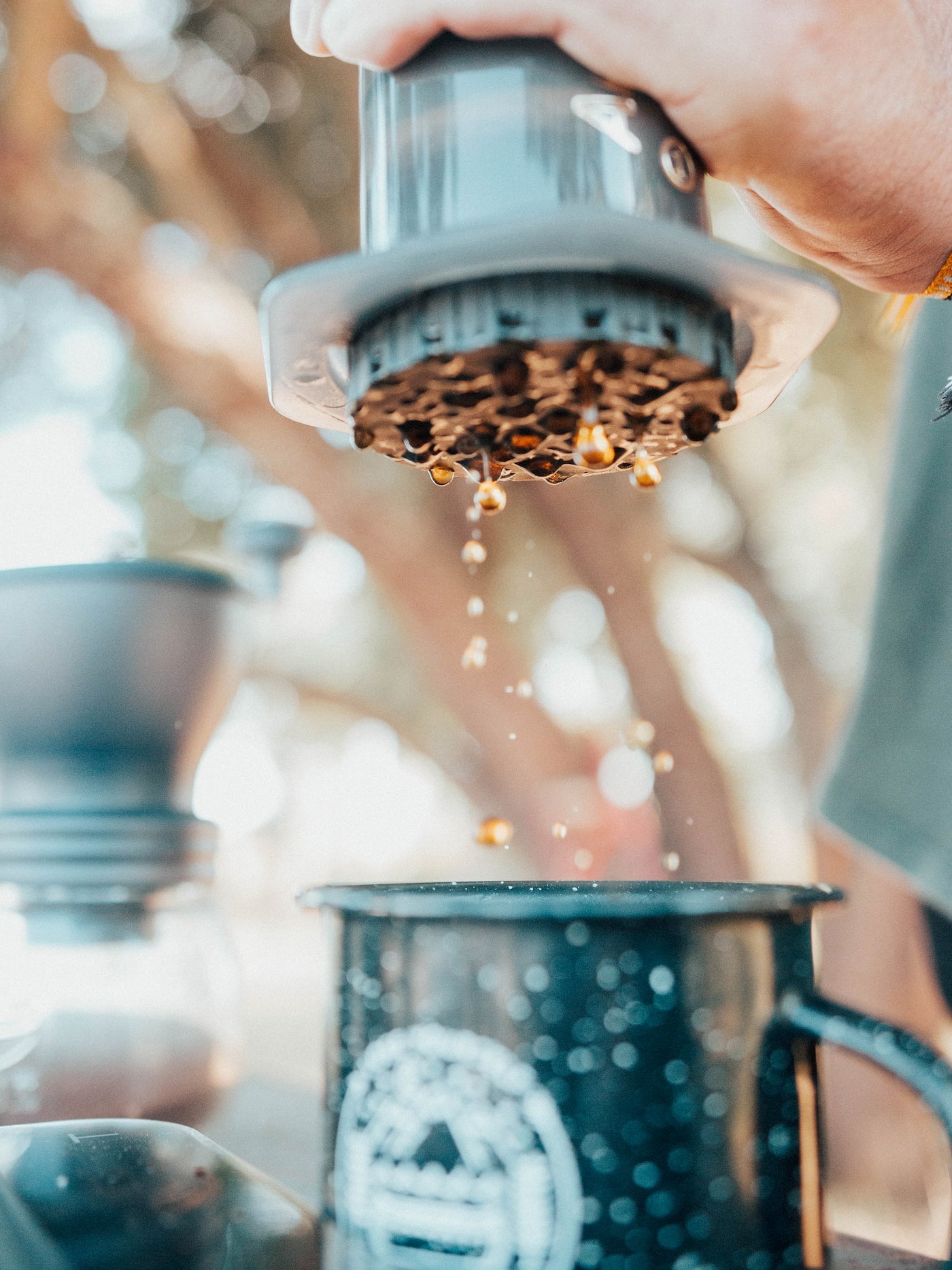 Brewing coffee outside through the aeropress.