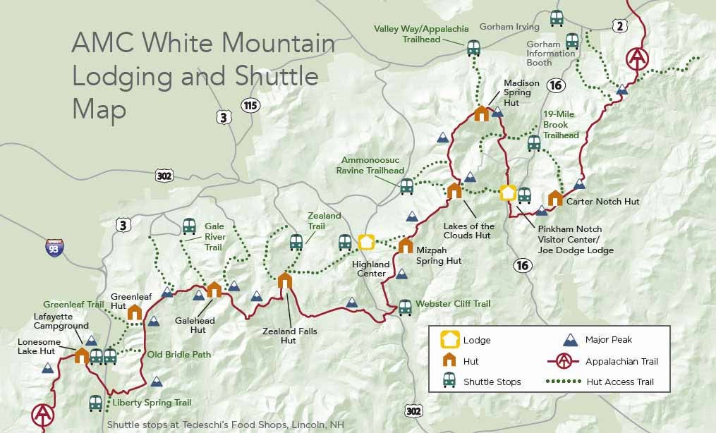 Map of AMC Huts shuttle.