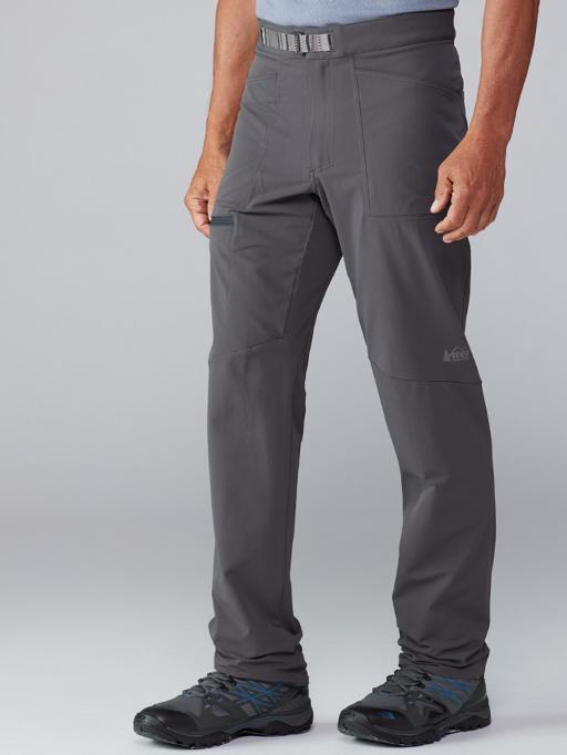 legs of a man wearing gray hiking pants 