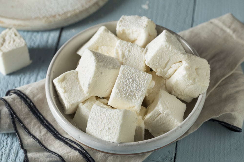 Homemade marshmallows in a bowl.