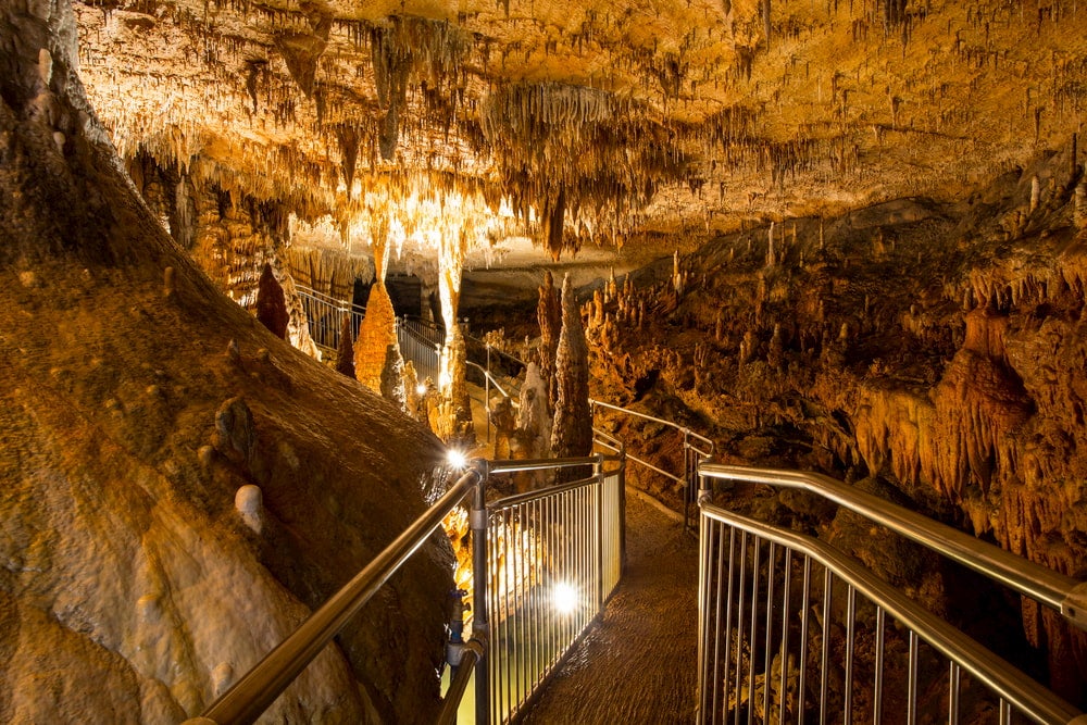 Metal walkwal structure in Onondaga Cave.