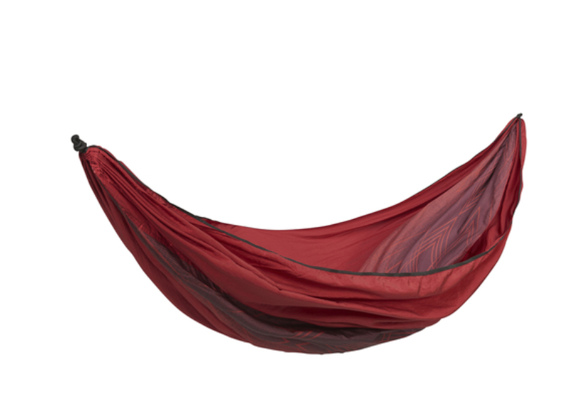 Red camping hammock.