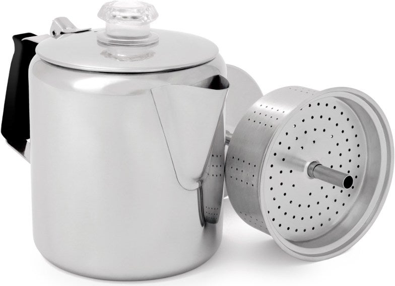 Metal percolator with filter attachment.