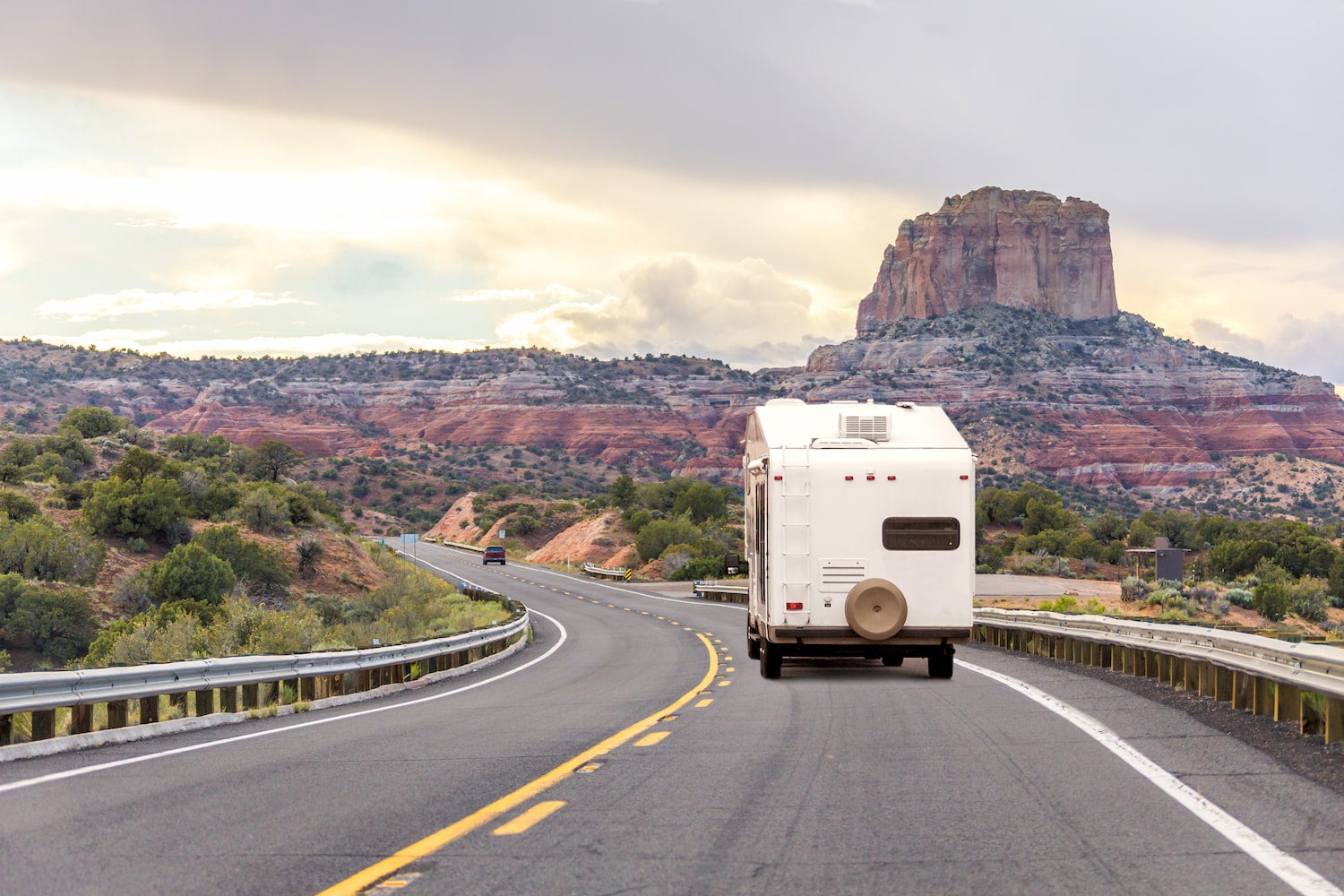 rv camper driving on freeway