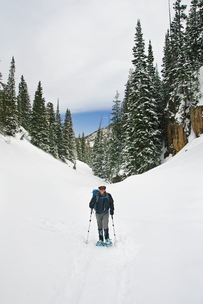 Snowshoer in the rockies