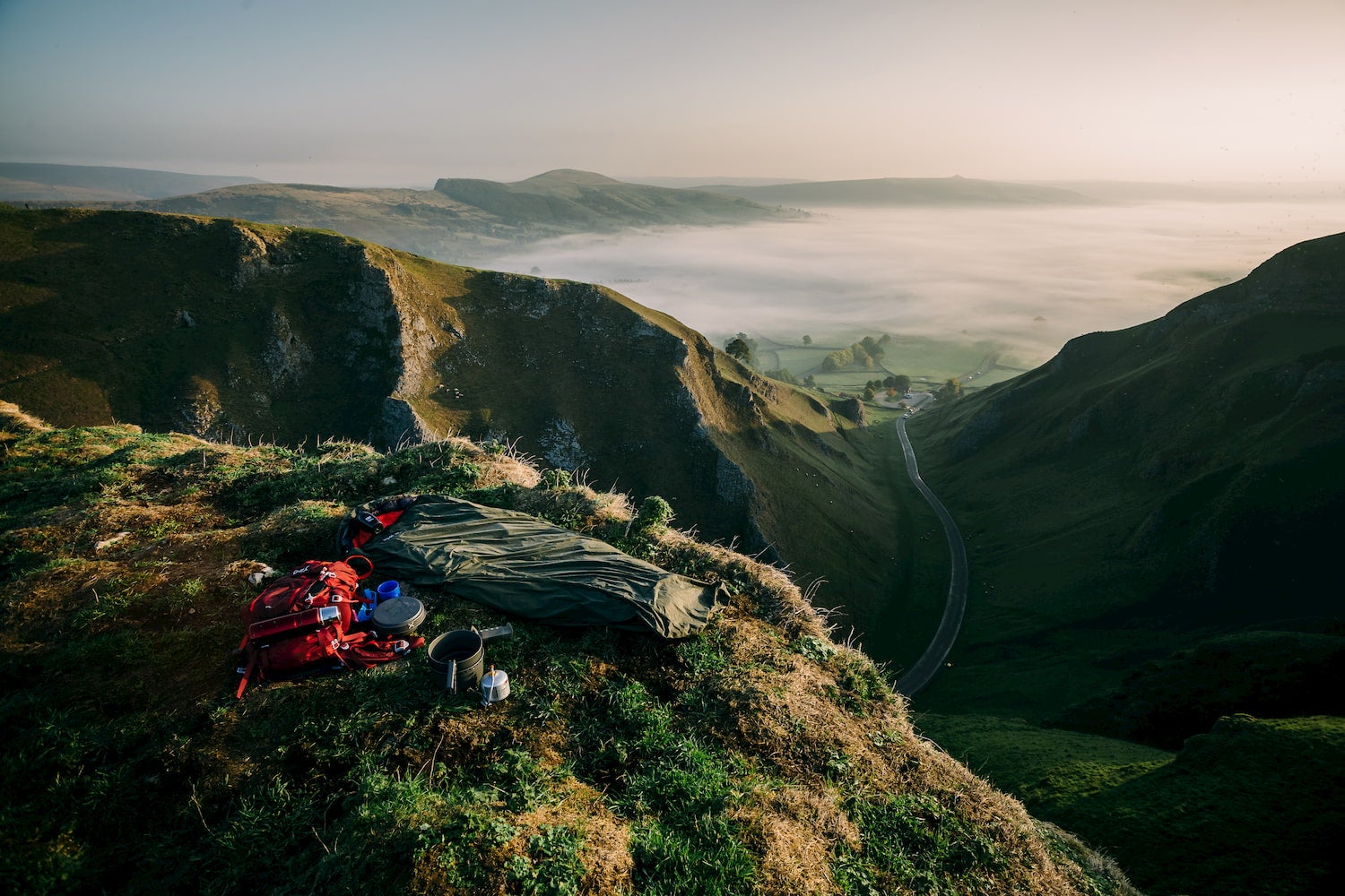 bivvy sack on a mountain ridge