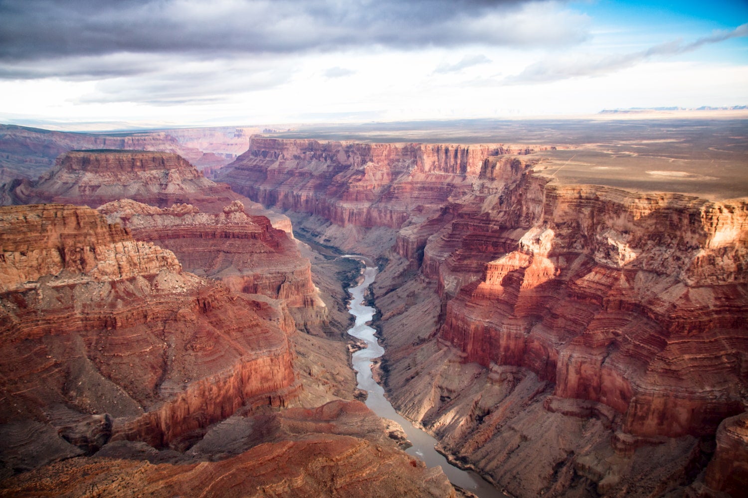 view over the south and north rim part in grand canyon from a helicopter