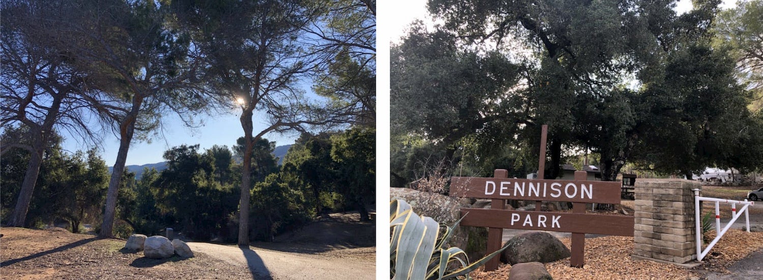 side-by-side photos of dennison park and sign for dennison park