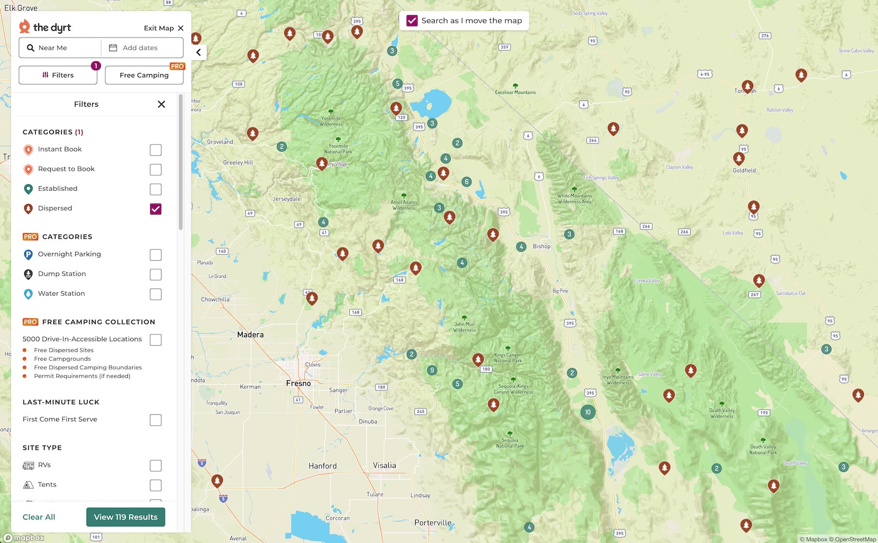 How to find dispersed camping on The Dyrt