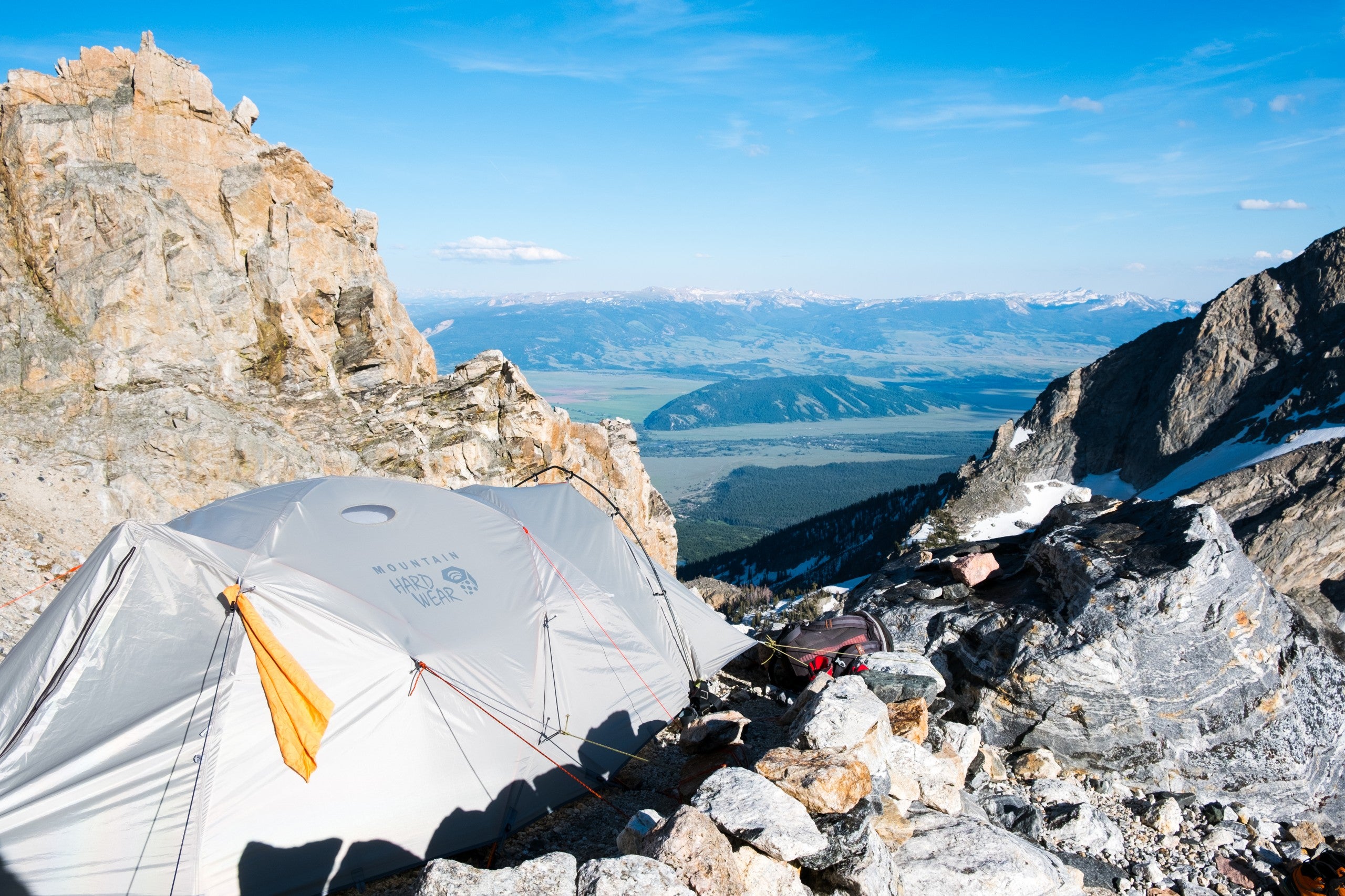 tent on a rocky mountain 