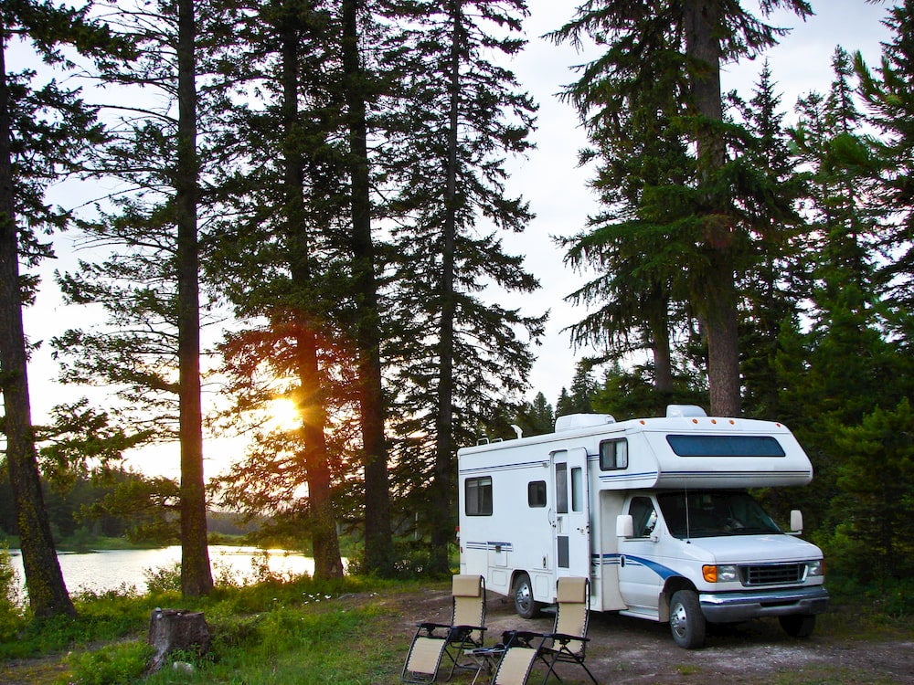 RV with woods in background