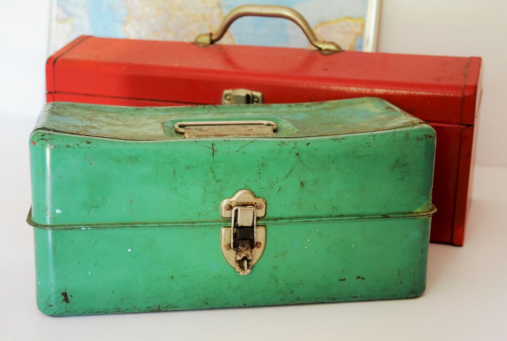 Green and red tool boxes