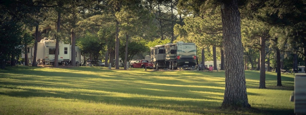 Wooded RV park in texas.