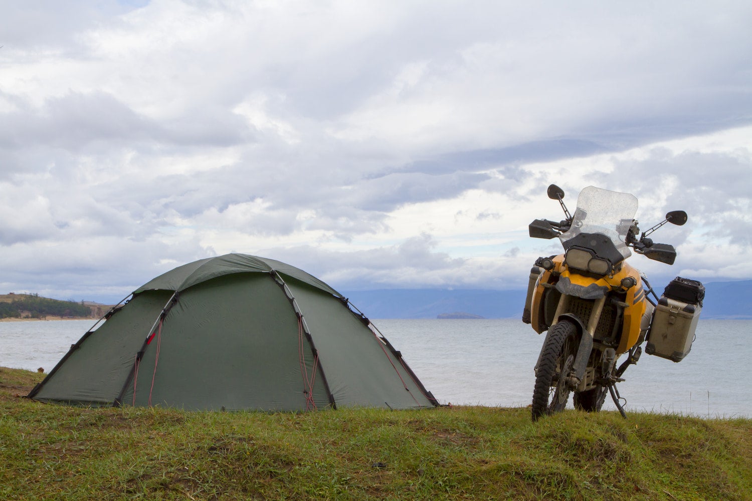 tent and motorcycle