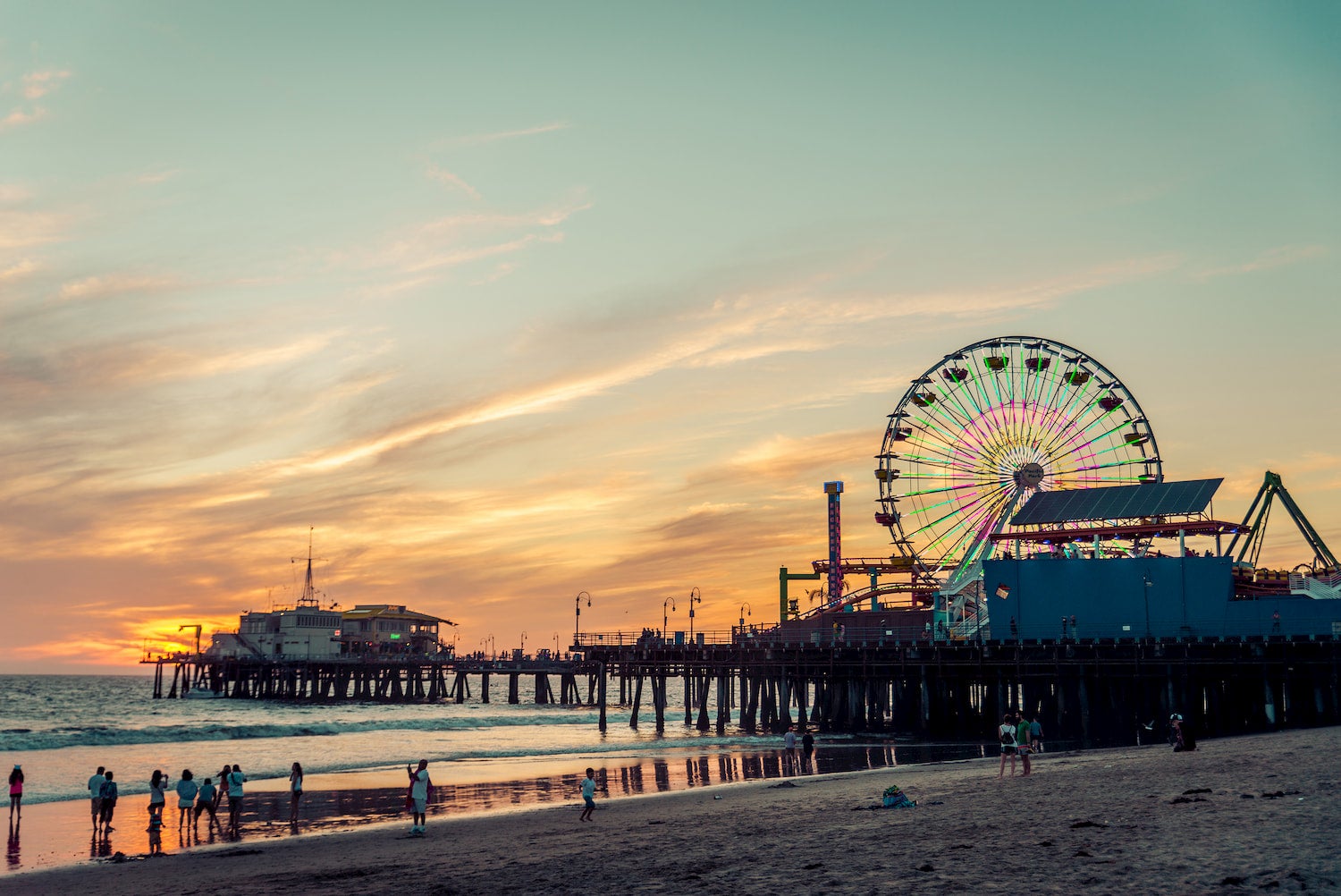 santa monica pier at sunset